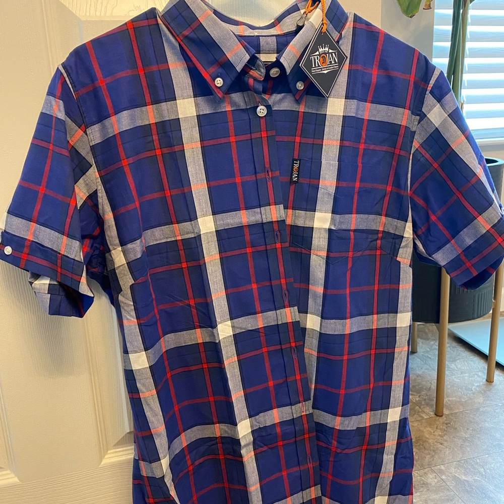 Trojan plaid button down mod skinhead shirt